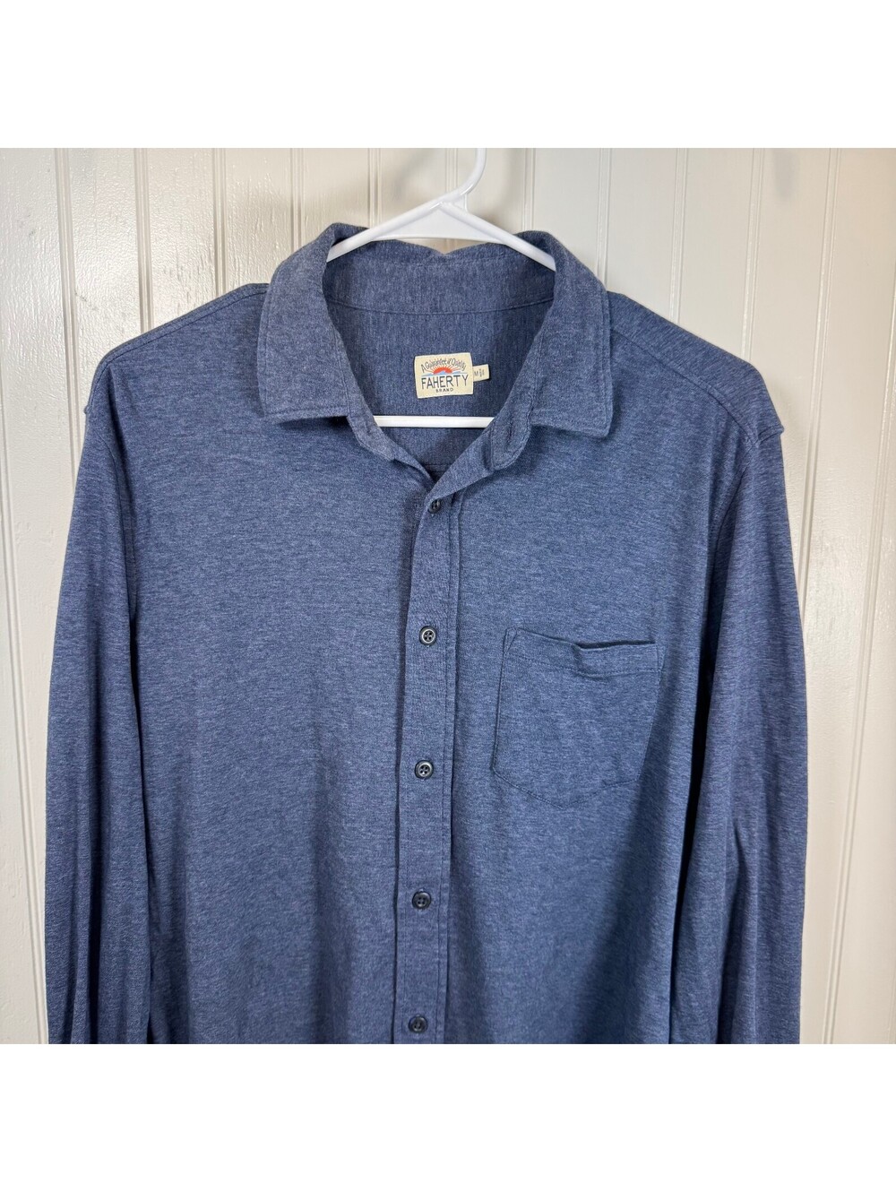 Faherty Brand Men's Long Sleeve Knit Button-Up Shirt Medium Blue 100% Cotton